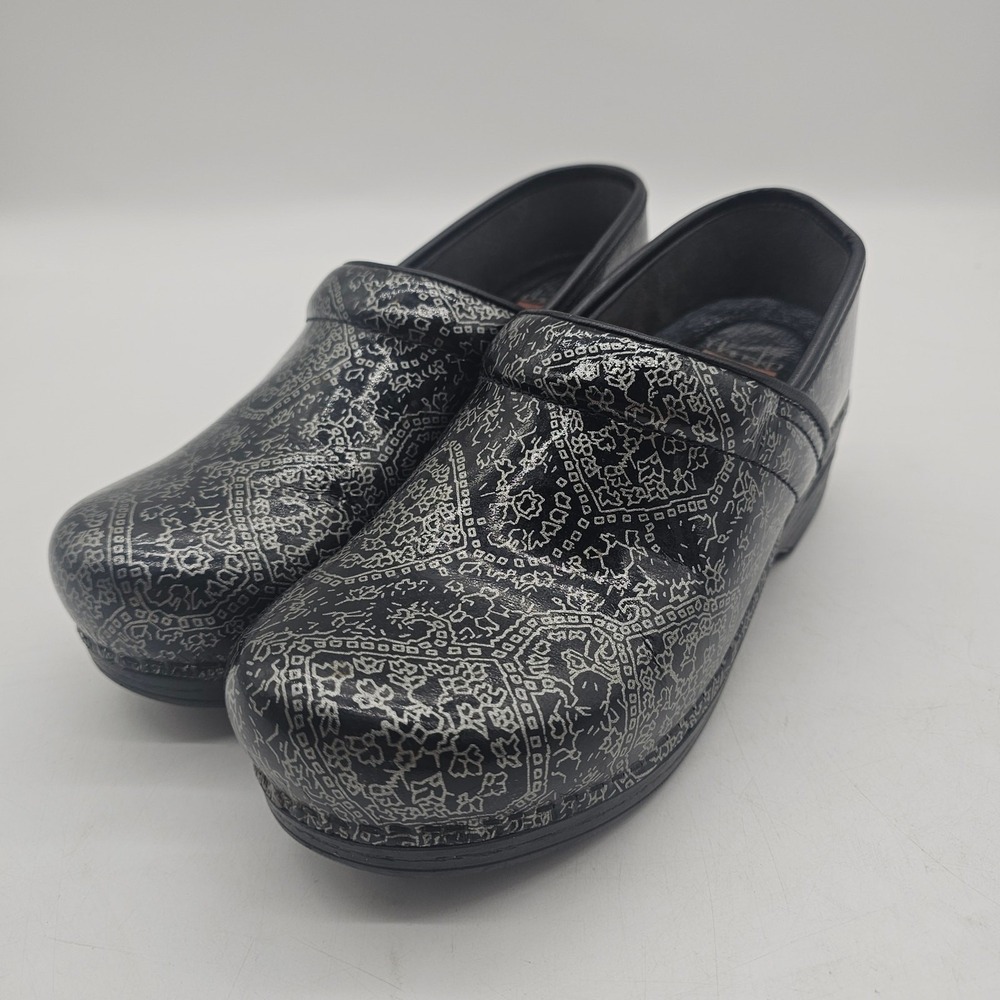 Dansko XP Clogs Sz 38 /7.5 Metallic Black Silver Leather Shoes Nurse 3912860202